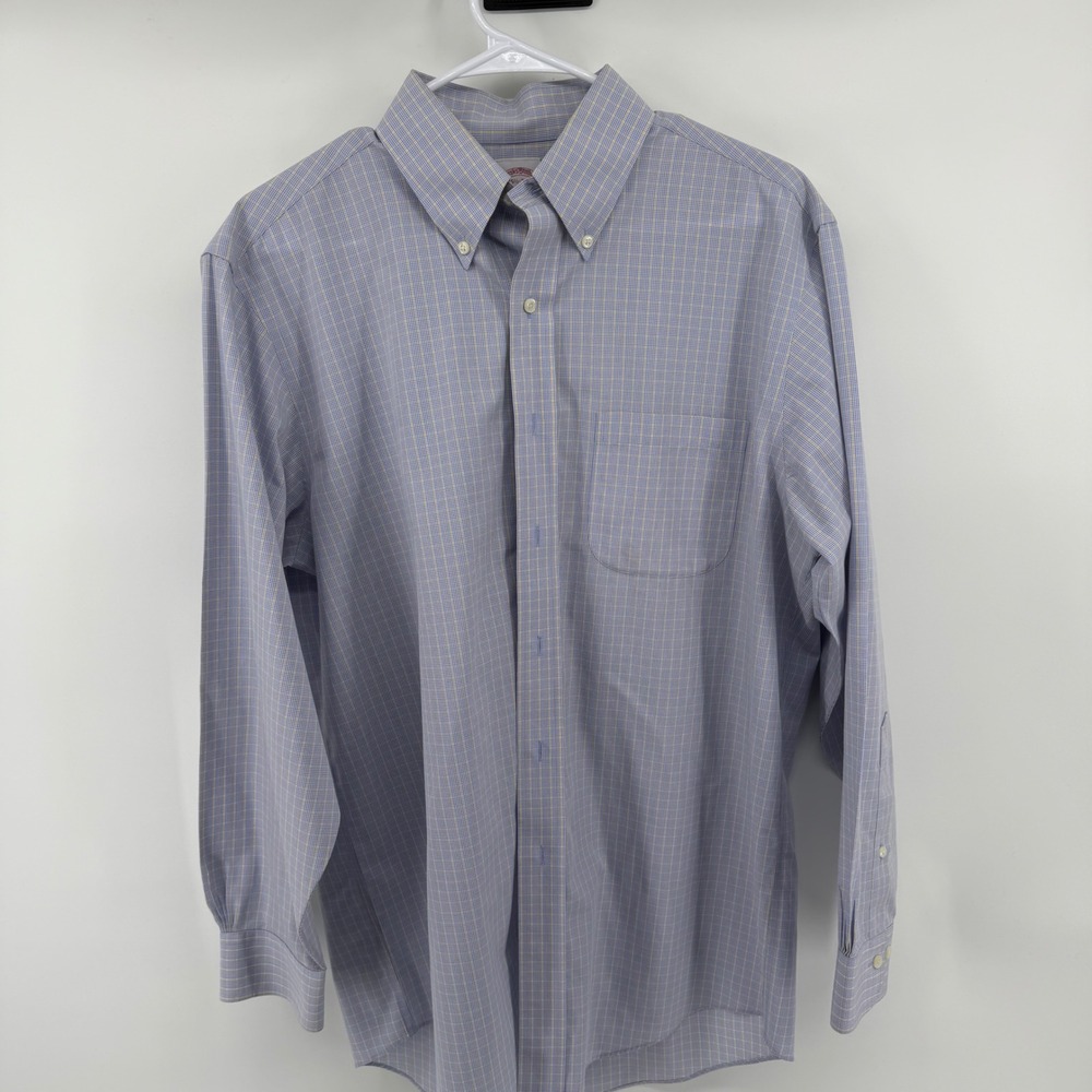 Brooks Brothers 346 Mens 15.5 32/33 Blue Yellow Plaid Cotton button down  Shirt